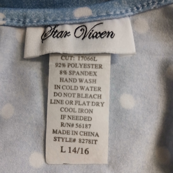Star Vixen Womens Tank Top Size L 14/16 Color Blue with White Polka Dots - Picture 5 of 5